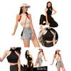 Color Fashion Womens Blocking Sleeveless Strapless Sexy Camisole Knitted High Neck