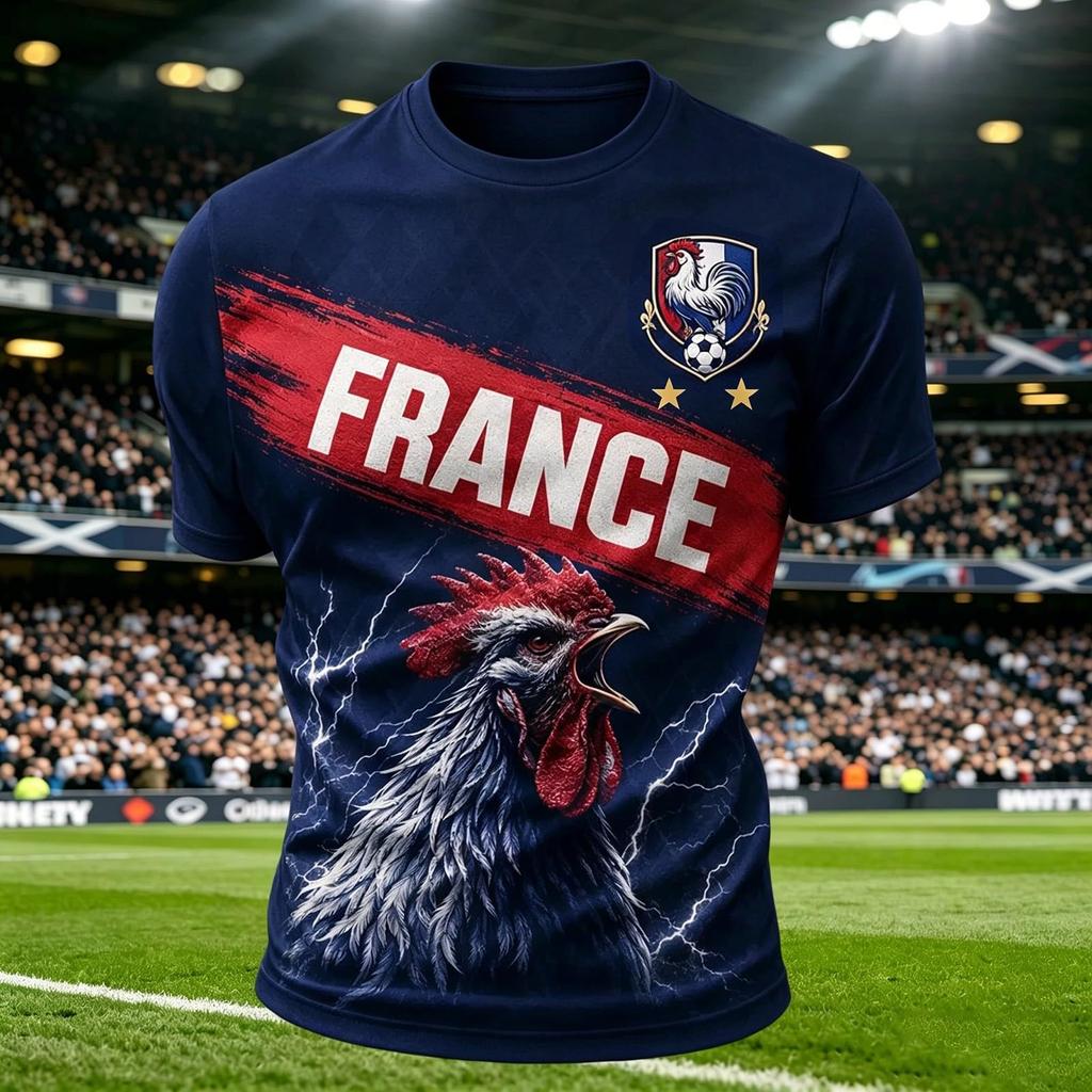 Men's Casual Crew Neck Short Sleeve Pullover T-Shirt Football Fan Graphic Print World Cup Supporter Top France Design