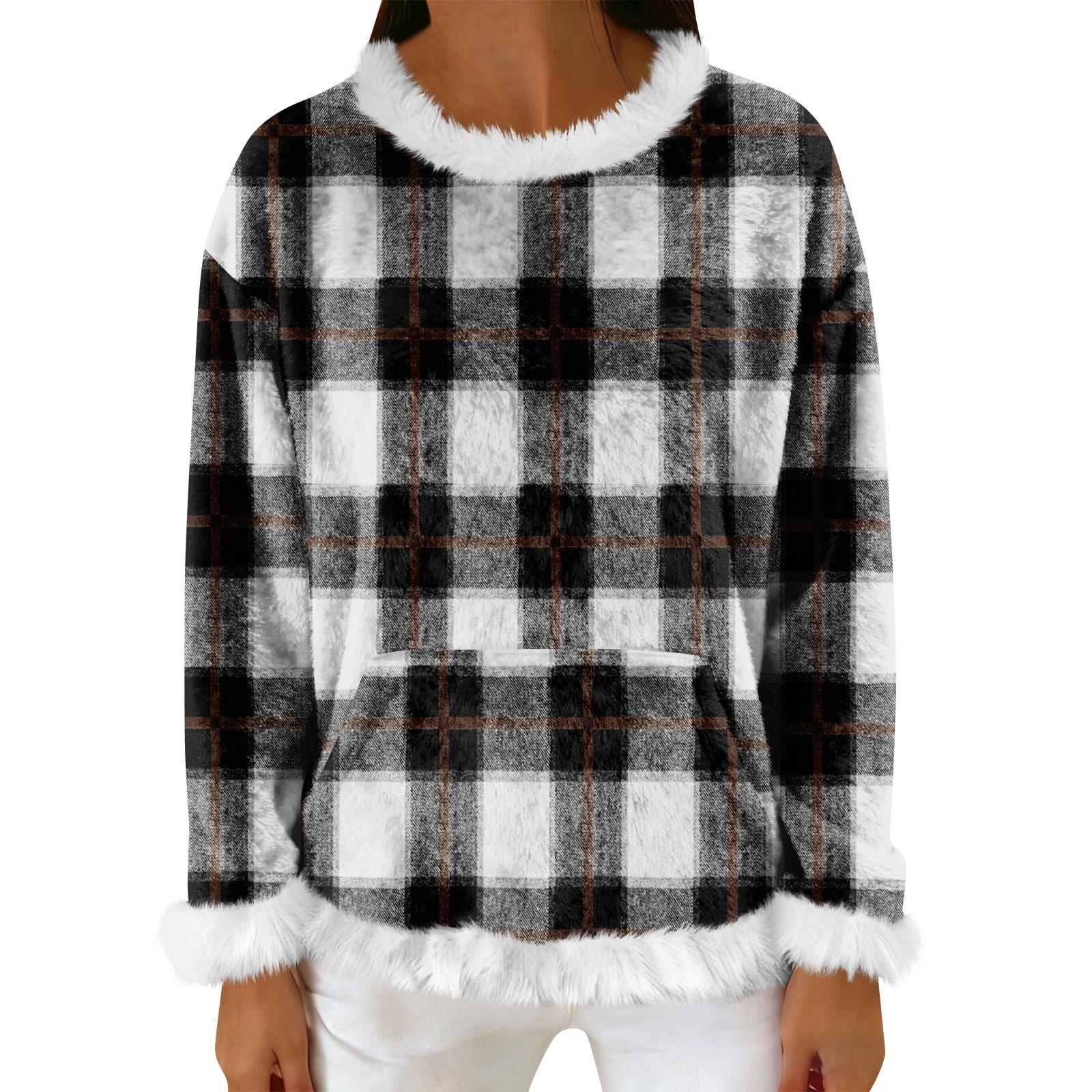 

Women s Casual Fleece Sweatshirt Long-Sleeve Round Neck Casual Comfortable Loose-Fit Lightweight Women s Flannel Sweatshirt L