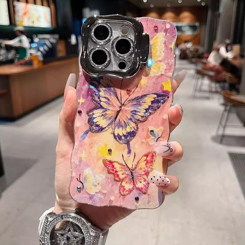 TPU Full Cover Phone Case IPhone 16 Pro Max 15 14 13 With Oil Painting Butterfly Design Anti Drop