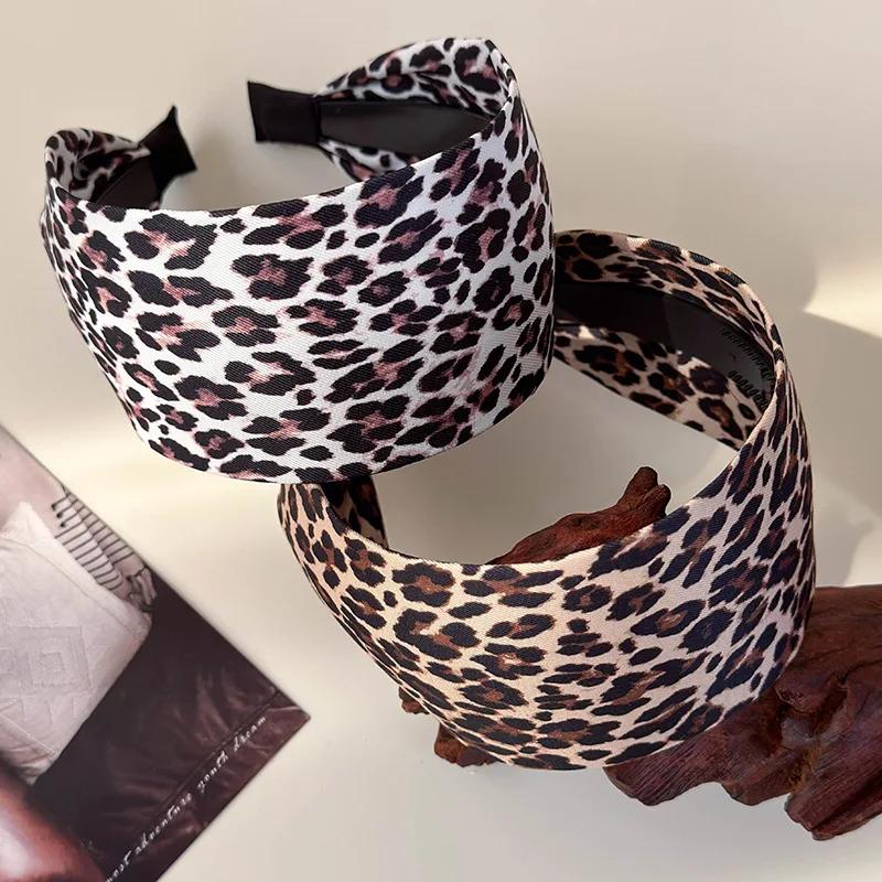 Retro Senior Leopard Print Wide-brimmed Headbands for Women Fashion Temperament Hair Hoop Female Party Hair Band Accessories New
