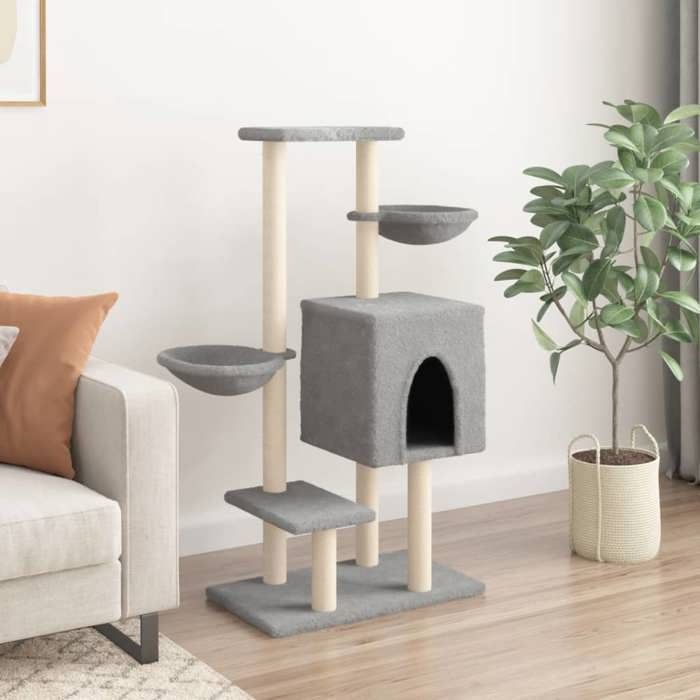VidaXL Cat Tree with Sisal Scratching Posts Light Grey 117 Cm 172119