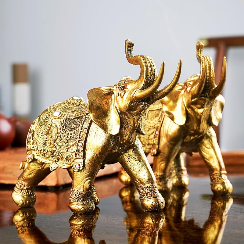 Lucky Elephant Statue,7" Elegant Elephant Figurine for Home Decor Unique and Sophisticated Ornament for Living Room, Table Centerpiece Shelfand