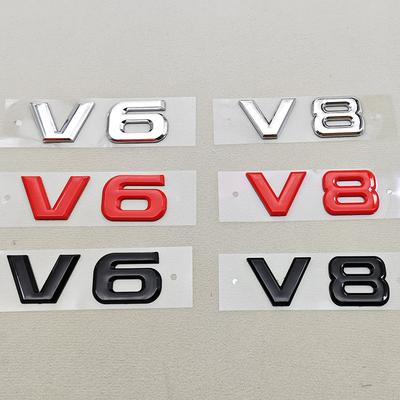3D ABS Red Chrome Black V8 V6 Car Rear Trunk Sticker Emblem Badge Decals For Auto Accessories DQ1