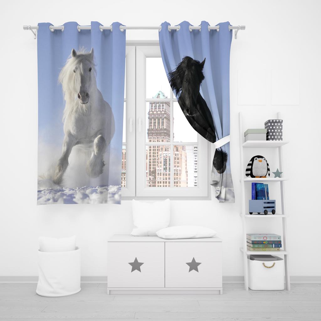 Horse Animal 100% Polyester Home Decor Living Room Bedroom Blackout Curtains Balcony Screen Cartoon Cute Perforated