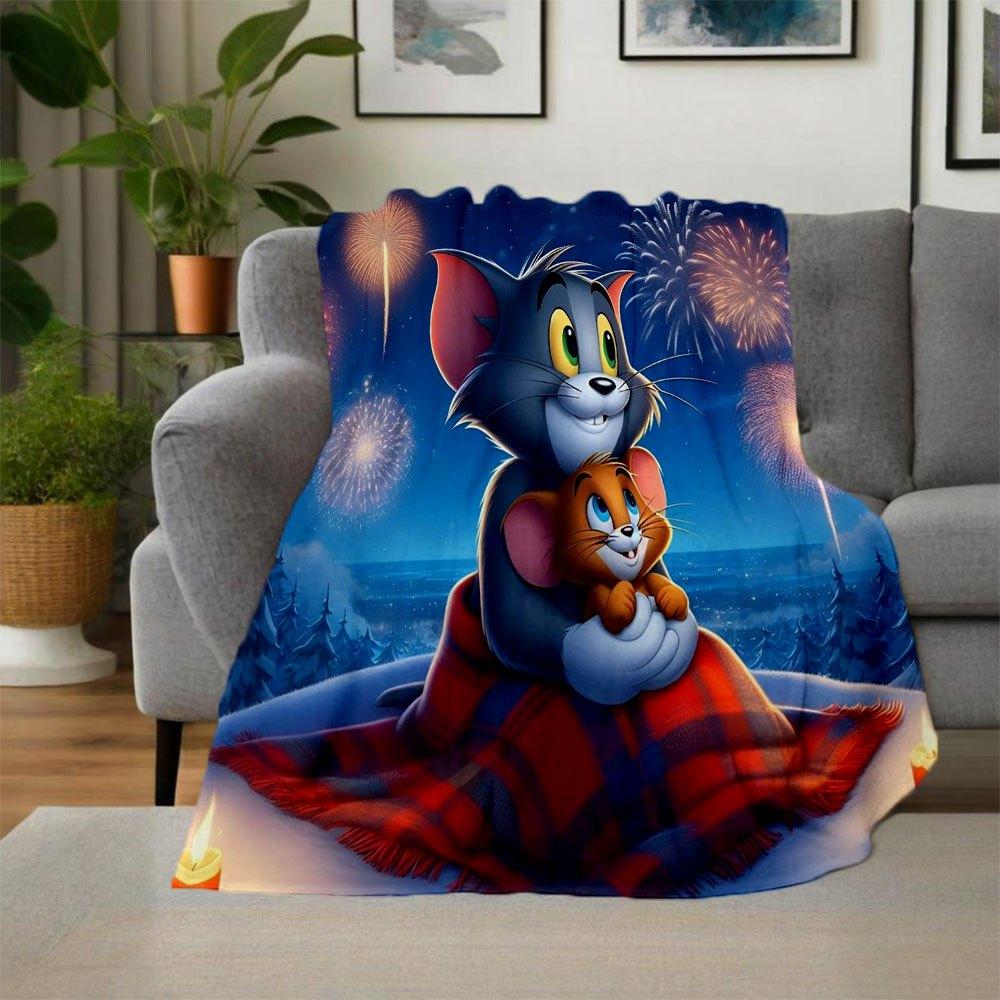 "Tom & Jerry: Magische Nachtdecke" Decke Flanell Überwurfdecke für Sofa, Bett, Reisen, Camping, Büro