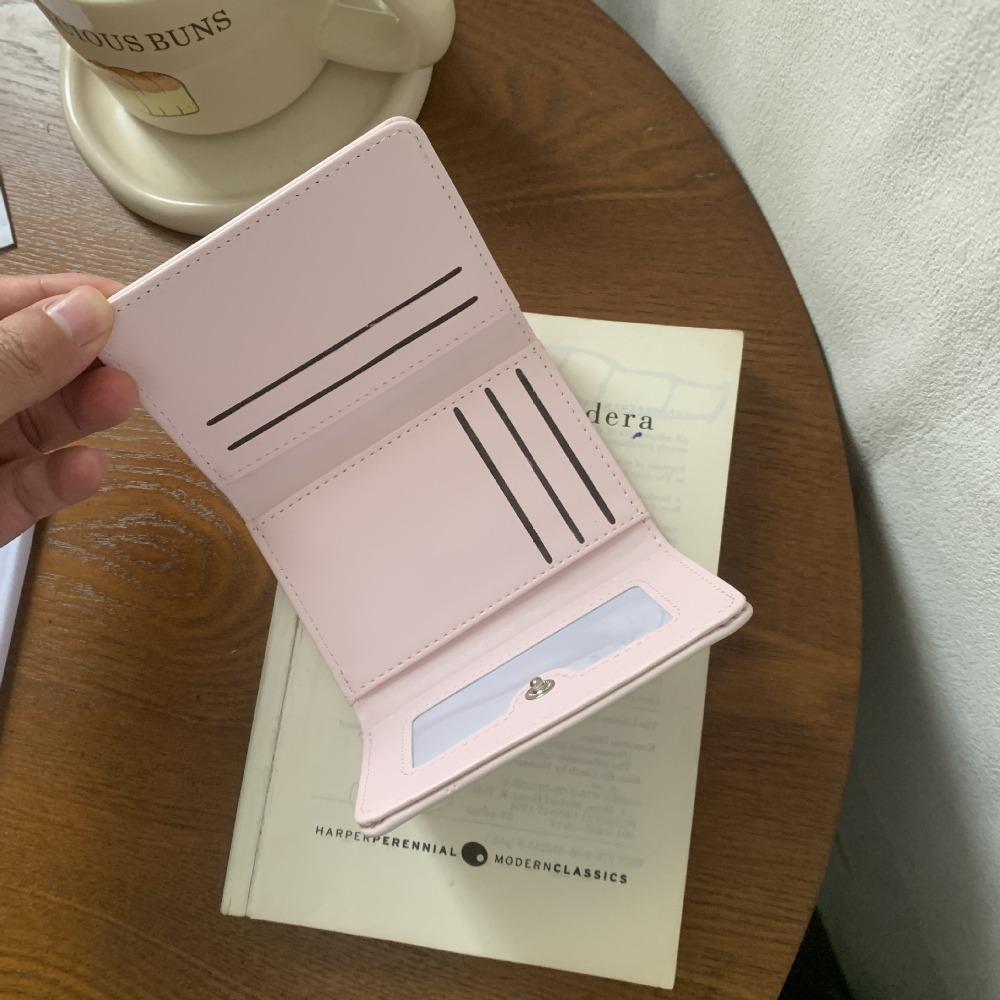 Heart-Shaped Bow Design Tri-fold Short Wallet Foldable Multiple Card Slots Money Bag Multipurpose PU Leather Credit Card Holder