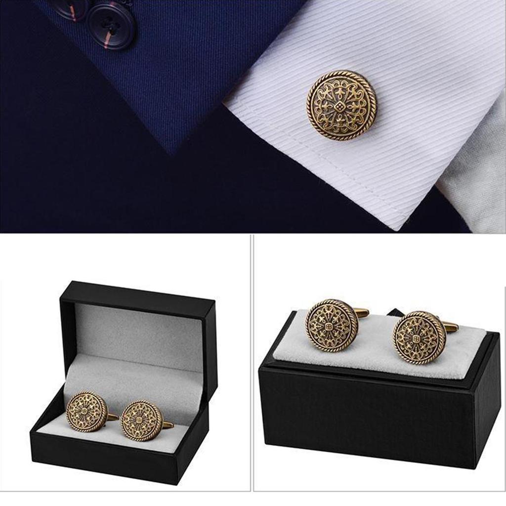 1 Pair Bronze Vintage Metal Cufflinks Set 20mm for Suits Sport Coat Uniform Jacket