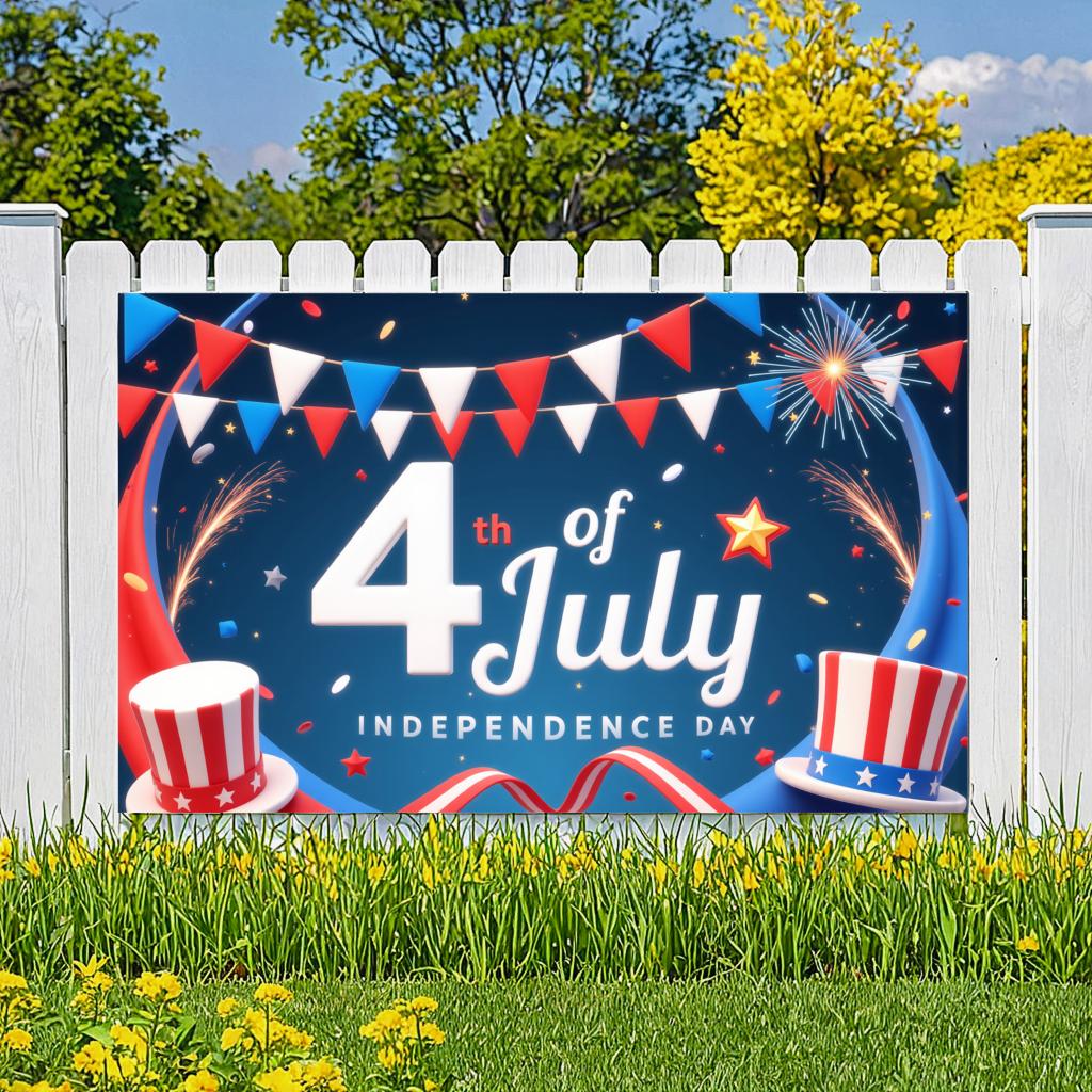 Lightweight Fabric Event Flag Durable Material Party Prop Red White Blue Theme Stars and Stripes American Themed Banner