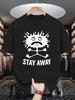 Unisex White Tee Funny Splash Monster Stay Away Letter Graphic Print Crew Neck Short Sleeve Summer Casual Male Cotton Street Top