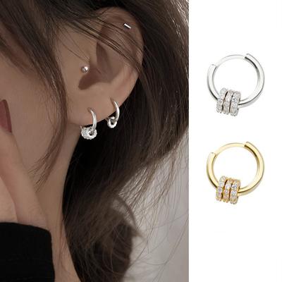 Genuine 925 Sterling Silver Dandy Small Zircon Inlaid Circle Hoop Earrings Gold Earrings Jewelry