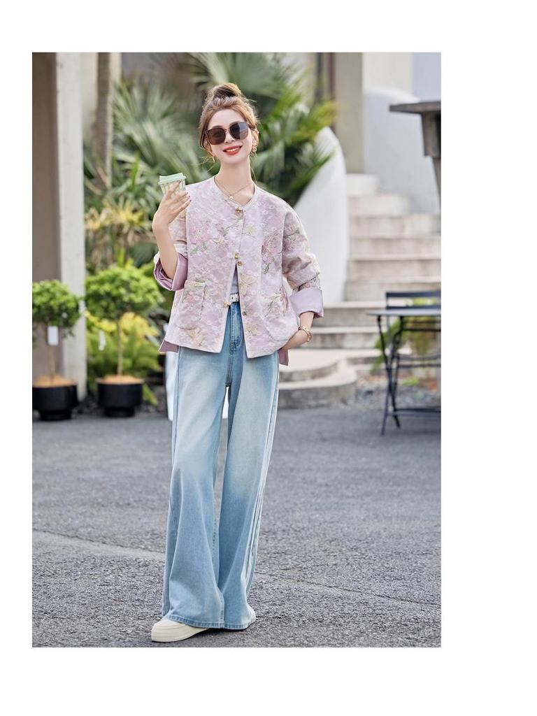2025 Spring/Autumn Women's Retro Embroidered Jacquard Short Jacket