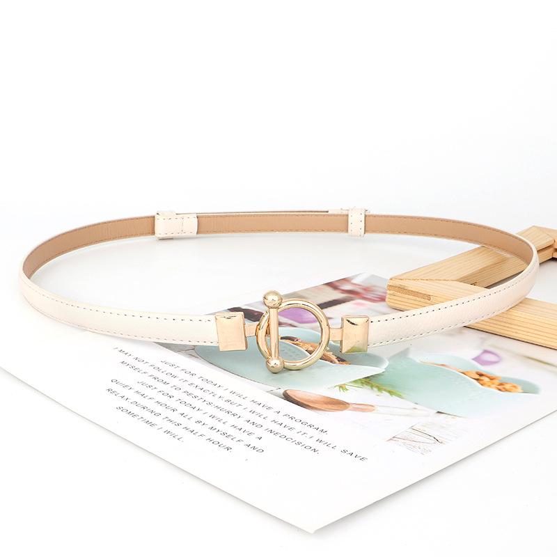 Women's Leather Decorative Buckle Pull-Through Waistband Belt for Skirts and Suits - Punch-Free Design.