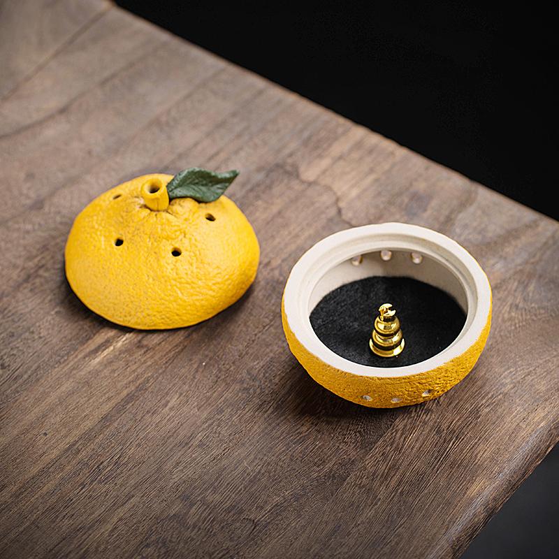 Big Fortune and Auspicious Ceramic Incense Burner, Ugly Orange Incense Holder, Mugwort Sandalwood Incense Burner