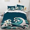 Wave Duvet Cover Set Hokusai Pattern Japanese Ukiyoe Quilt Cover Oriental Sketch Style Ocean Queen Twin Polyester Bedding Set