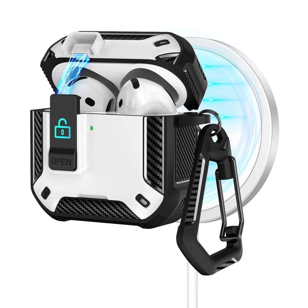 For AirPods 4 Case Compatible with MagSafe TPU PC Earbuds Cover with Carabiner/Stand