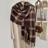 British Retro Large Plaid Scarf for Women Winter Fleece-Like Cashmere Trendy Brand Korean Style Versatile Student Warm Neck Warmer