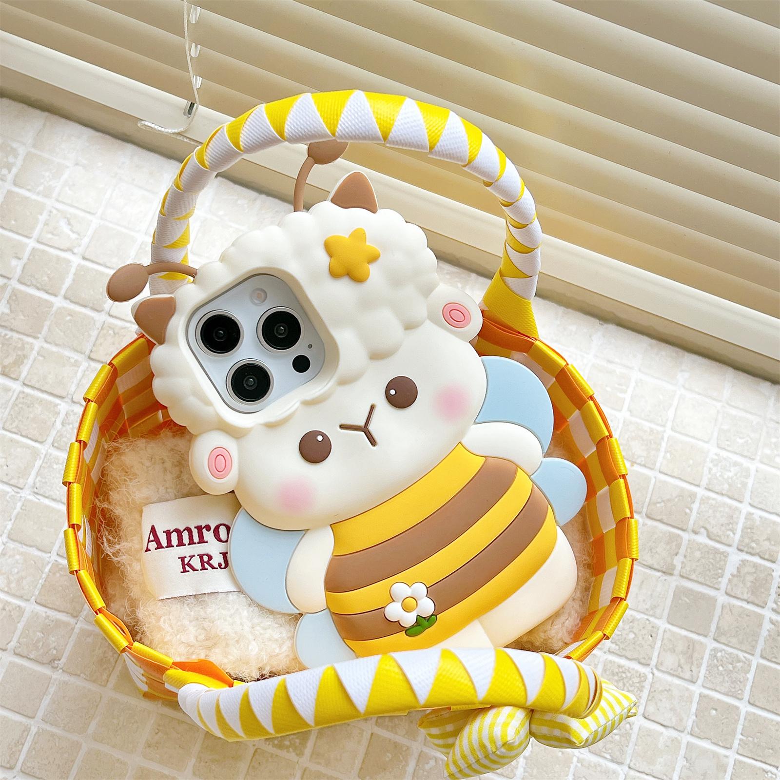 

For iPhone 16 Pro Max Silicone Case Bee Sheep Design Shockproof Phone Back Cover As Shown A