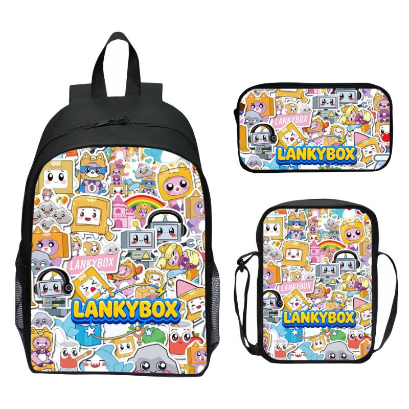 Lankybox Blocky Plüsch 3-teiliges Set Rucksack Cartoon Anime Schultasche für Kinder