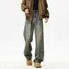 JYL Men's Straight Jeans Vintage Washed Ripped High-Street Vibe Loose Casual Denim