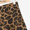 ZANZEA Womens Cropped Tops and Wide Leg Pants Leopard Print Two Piece Suit Sets