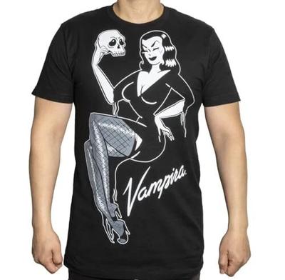 Kreepsville 666 Vampira Gothic Pin-Up und Totenkopf Schwarzes Shirt