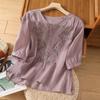 Summer Loose Cotton Linen Tops Short Sleeve Embroidered Blouses Chinese Style Women's T-shirt Slimming Shirt