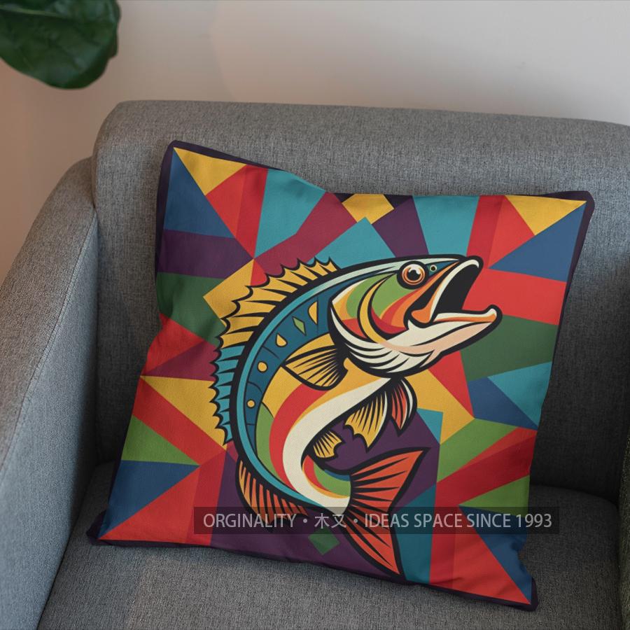 2D Buntes Fischmuster Digitaldruck Kissenbezug Muster Kissenbezug Geeignet für Sofa Schlafzimmer Auto Kissenbezug