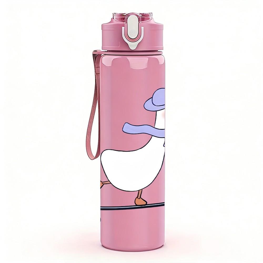 1PC Duck Ride Skateboard Funny Cartoon Print 750ml Color Plastic Sports Water Bottle Leakproof Flip Straw Lid Suitable for Sports Office Home Use