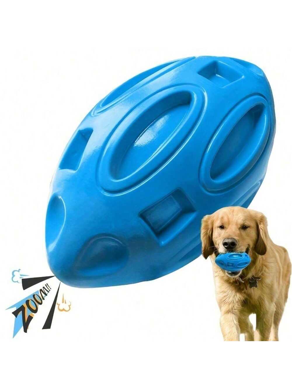 1pc Indestructible Squeaky Rugby Ball Dog Chew Toy - Durable Rubber Ball For Aggressive Chewers, Teething And Play Fun
