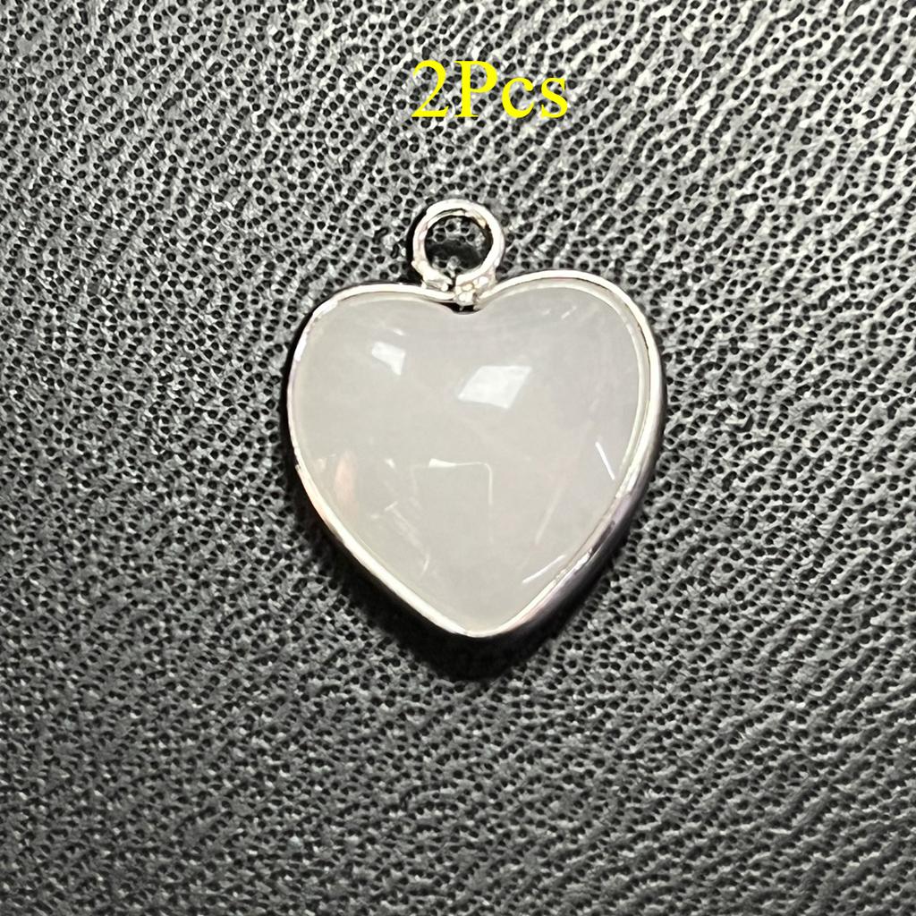 2 Stück, Energie Naturstein Anhänger mit silberfarbenem Rand, Spirituelle Heilung Kristall Herz Edelstein Charms für Schmuckherstellung DIY Basteln 15mm
