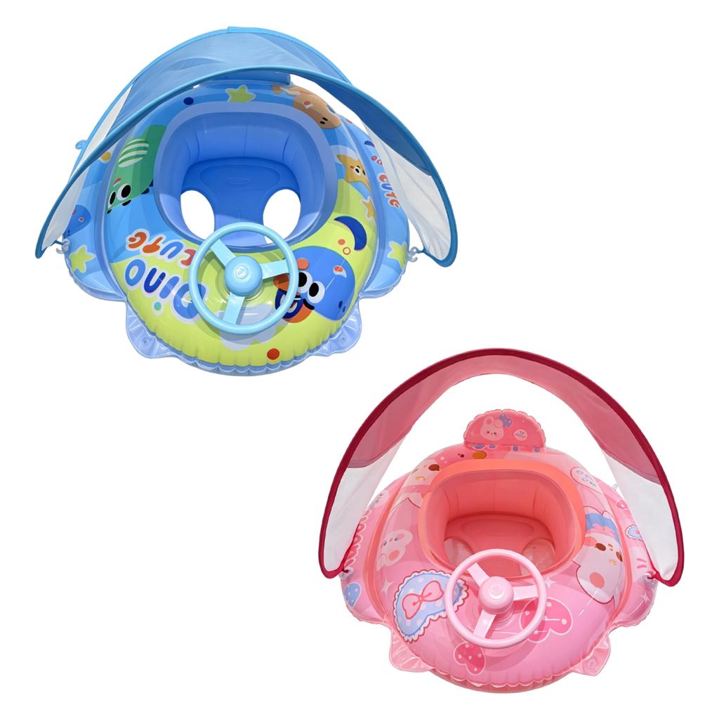 PVC Upgraded Inflatable Baby Pool Float with Canopy and Anti-Tip Seat with Steering Wheel Baby Beach Essentials for 6-36M