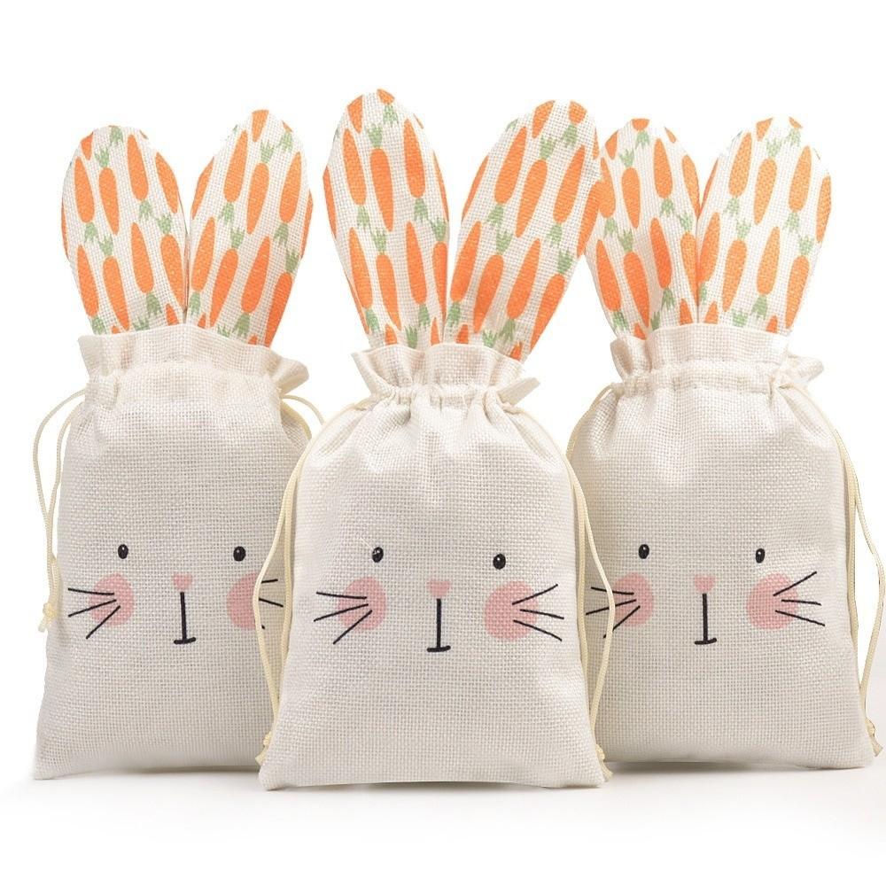 Cute Easter Bunny Ears Bags Festival Burlap Rabbit Candy Bags Carrot Gift Packaging Bags For Kids Easter Party Decoration
