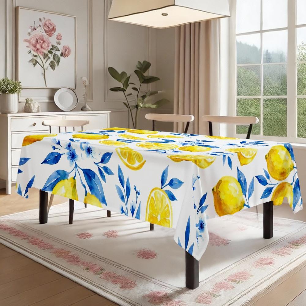 Lemon Blue Floral Rectangle Table Cloth for Table Decor Holiday Party Waterproof Reusable Tablecloth for Tables Kitchen Dining