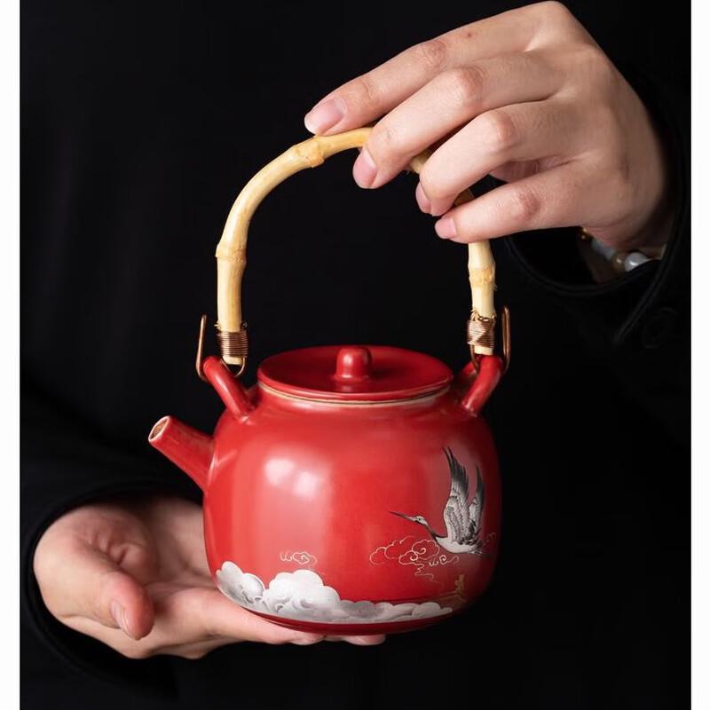 Shangqi Auspicious Crane Ceramic Kung Fu Tea Set (1 Pot, 2 Cups)