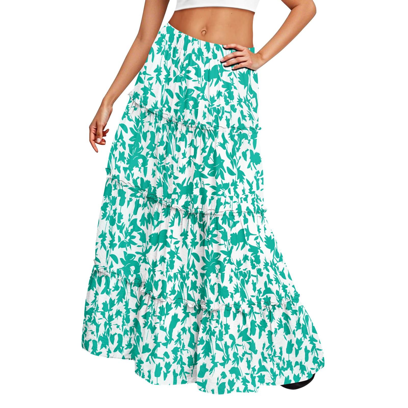 

Жіноча довга спідниця з принтом, еластичною талією та вільним подолом L