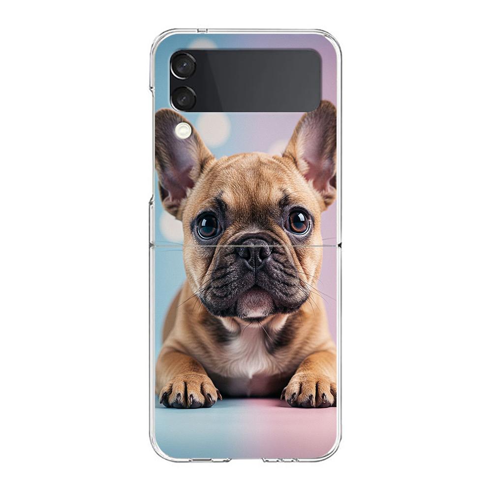 Phone Case For Samsung Galaxy Z Flip 3 4 5 Hard Folding Clear PC Bumper For Samsung Z Flip 6 Back Cover French Bulldog Dog Pet