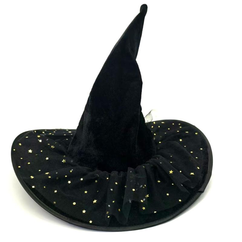 Halloween Wizard Hat Star Lace Witch Hat Witch Caps Wizard Costume Accessories for Masquerade Party Decor Cosplay Props