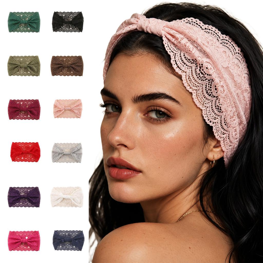 Women's Vintage Lace Hollow Out Wide Elastic Wrap Headband for Casual Everyday Wear