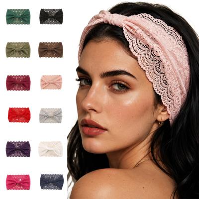Women's Vintage Lace Hollow Out Wide Elastic Wrap Headband for Casual Everyday Wear