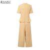 ZANZEA Women Short Sleeve Blouse and Wide Leg Pants Casual Two Piece Suit Set