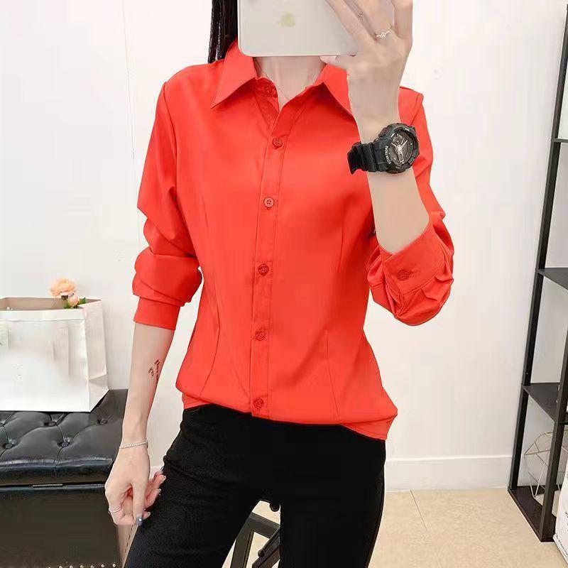 Kadın Kore Tarzı Uzun Kollu Çok Renkli Slim Fit Beyaz Gömlek - Öğrenciler İçin Profesyonel İş Kıyafetleri