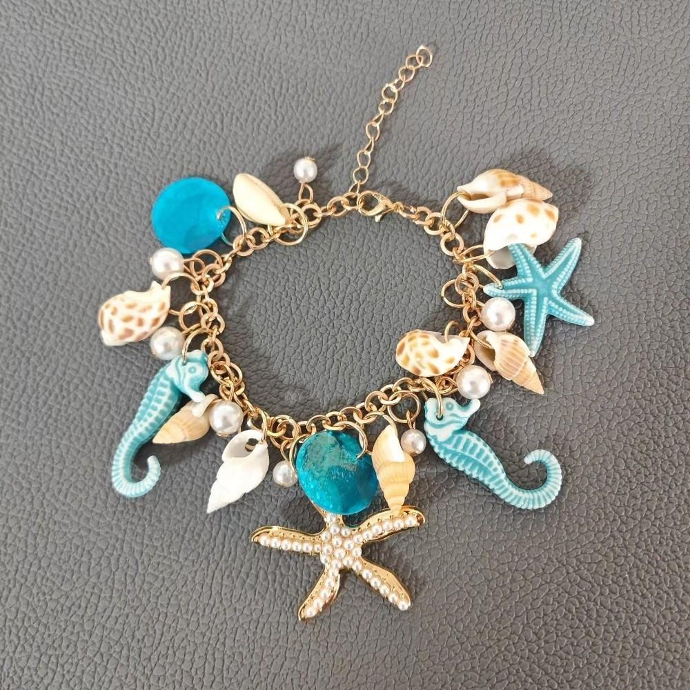 Ocean Style Starfish Shell Bracelet Woman Accessories Jewelry Bohemian Style Imitation Pearl Bracelets Vacation
