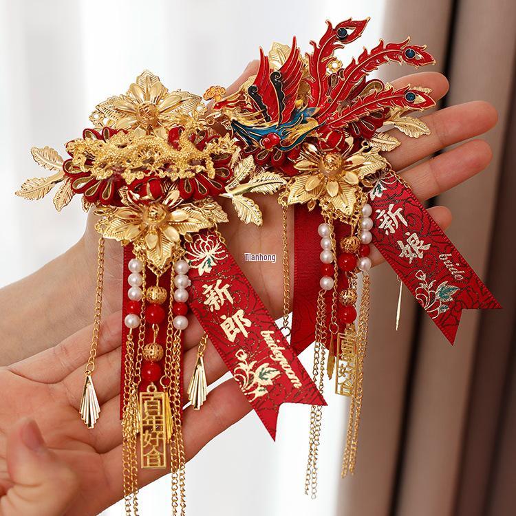 Dragon & Phoenix Wedding Corsage Set: 2 Corsages for Bride, Groom, & Parents