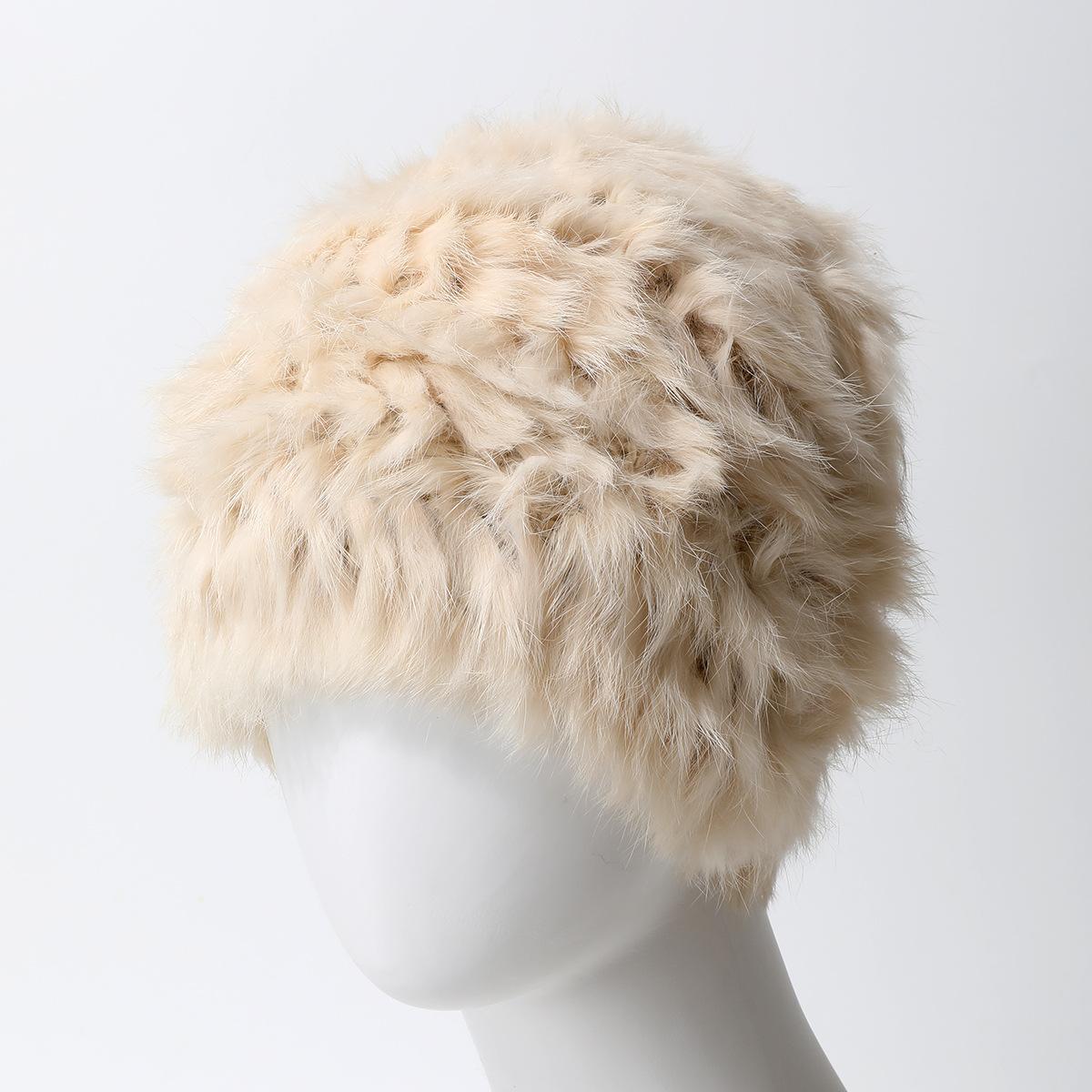 Rabbit Hair Hand-Woven Fur Hat Hat Women S Versatile Fur Headgear Knitted Hat [fleece hat] one size