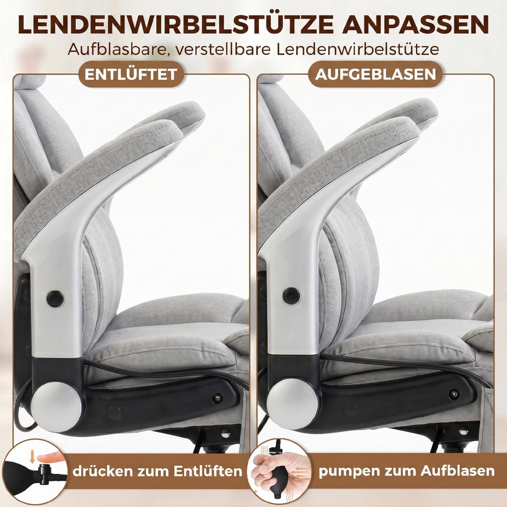Office Chair with Airbag Lumbar Support, Desk Chair with Flip-Up Armrests, Pocket Springs, Light Grey