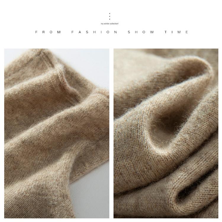 Women's Cashmere Sweater with Rolled Hem and Pile Collar – Solid Color, Loose Knit Pullover for Autumn and Winter