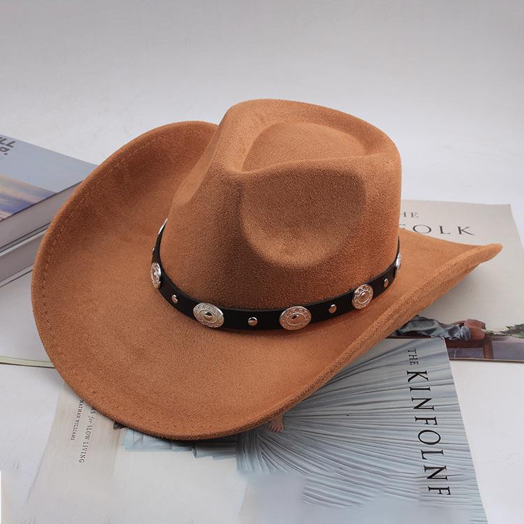 Western Cowboy Style Tibetan Bull Head Accessories Fashion Top Hat Autumn/Winter New Collection Deer Skin Velvet Large Edge Riding Hat