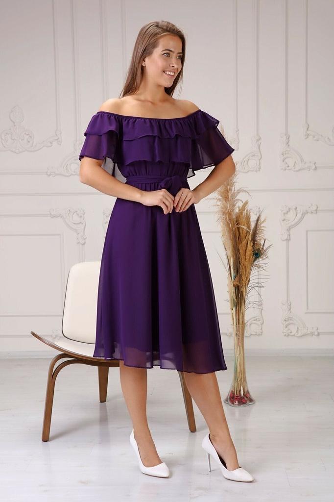 Dámské šaty velkých velikostí Švestkové šaty s Carmen výstřihem Madonna Plus Size Šifonové šaty