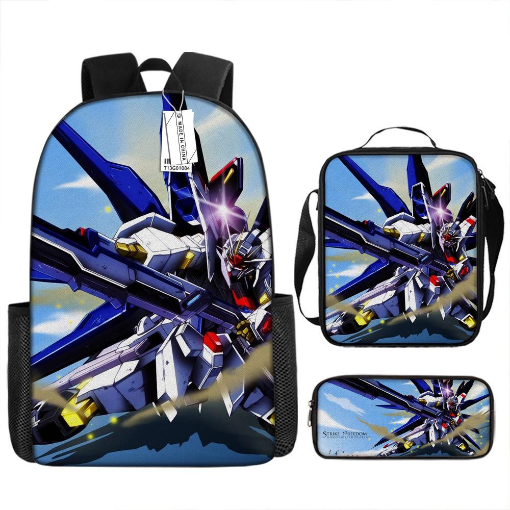 Gundam Mecha Schultasche Jungen und Grundschüler Ultraleichter Rückenschutz Rucksack Jungen Animation Kinderrucksack Dreiteiliges Set
